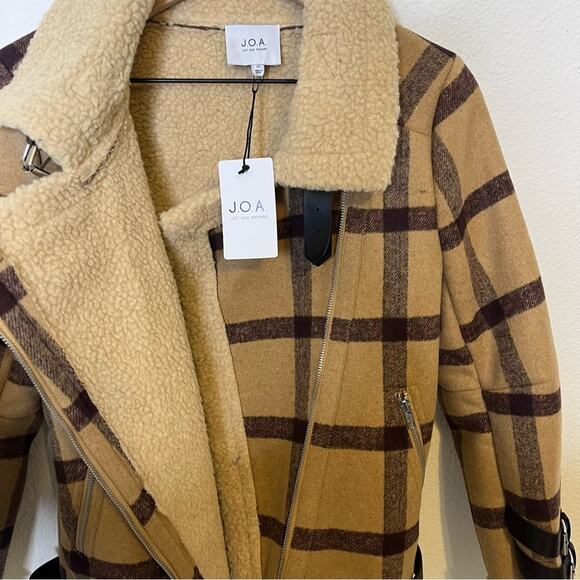 NWT J.O.A Aviator Jacket Sherpa Lined Plaid Vintage Checkered Belted Womens XS - Picture 10 of 10
